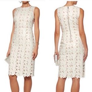 NWT Alice + Olivia Fey Dress Faux Leather Laser-Cut Lace Sheath White Size 0